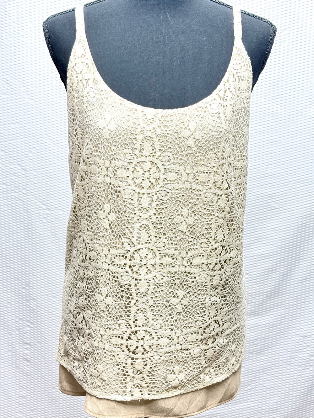 Cabi Lace Tank Top Women’s Large Ivory Lined Cotton Blend Sleeveless EUC